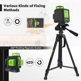 Huepar 3x360 Self-leveling Cross-Line Laser Level, 3D Green Beam Three-Plane Leveling and Alignment Laser Tool with 47" Lightweight Extendable Tripod Huepar