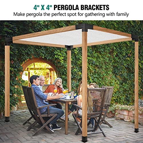 Kinchoix Pergola Brackets, 4 Pack Woodworks Pergola Kit 3-Way Right Angle Corner Bracket with Pergola Post Base for 4x4'' (Actual: 3.5x3.5'') Wood - WoodArtSupply