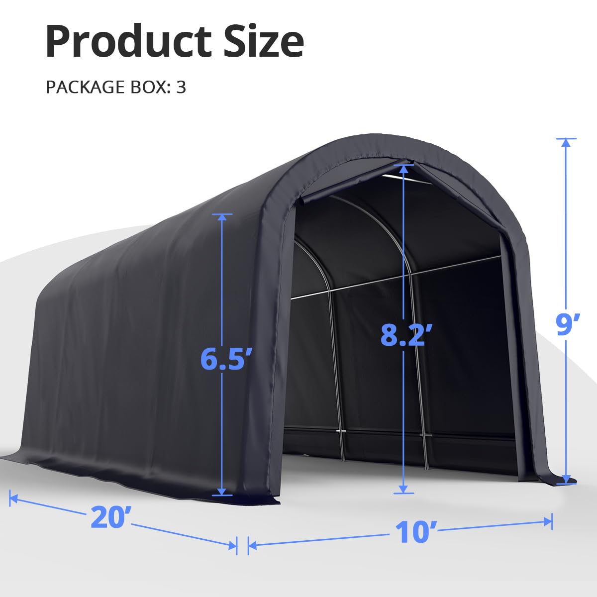 KING BIRD 10' x 20' Round Style Garage Shelter Anti-Snow Heavy Duty Storage Shelter Carport Portable Canopy Storage Shelter Shed for Boat, Patio KING BIRD