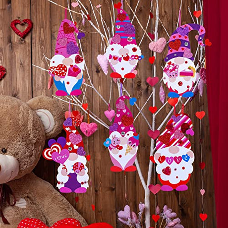 Winlyn 36 Sets Valentine's Day Gnome Ornaments Decorations DIY Valentine Gnome Craft Kits Assorted Gnome Shaped with Heart Valentine Stickers for Winlyn