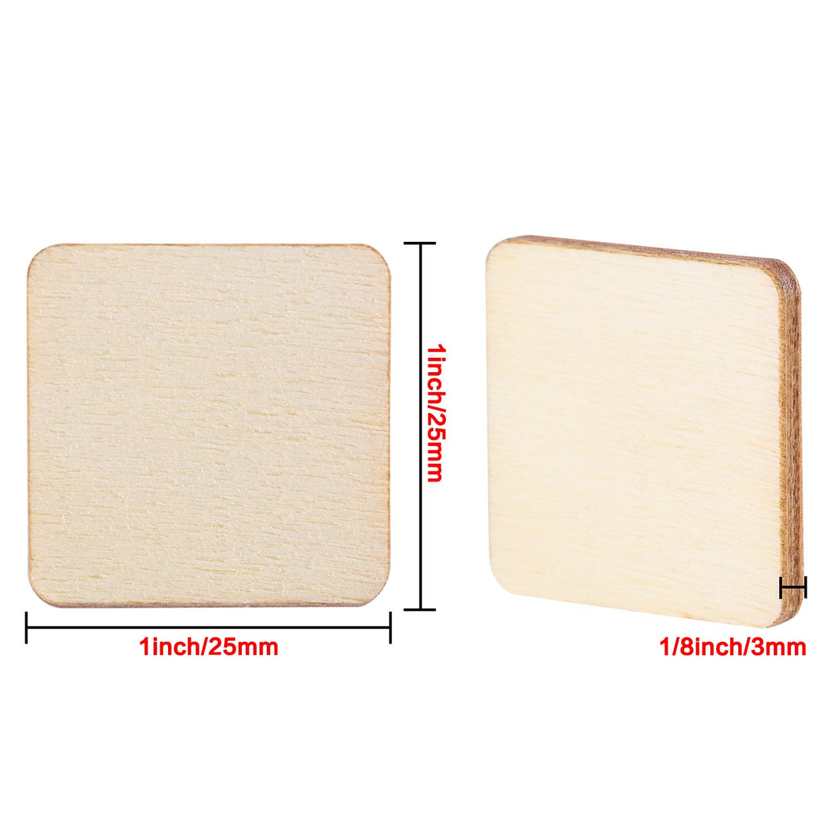 Unfinished Wood Pieces Blank Wood Squares Round Corner Wooden Cutouts for DIY Supplies, Craft, Decoration, Laser Engraving Carving (1 x 1 Inch, 200 Boao