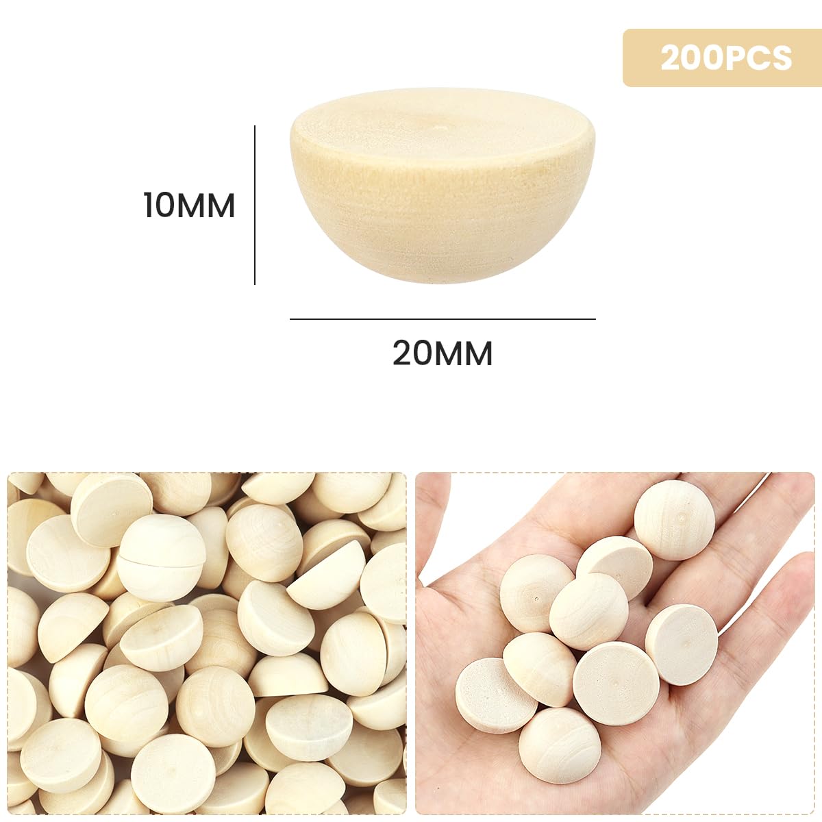 200 Pcs Half Wood Balls, Unfinished Round Split Wood Balls for Paint DIY Craft Kids Arts Toy Home Party Decoration (20mm) Tenalleys