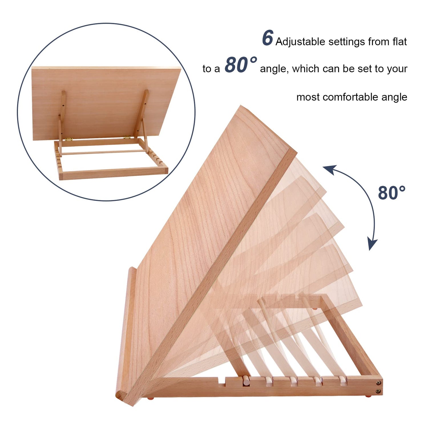 Large Artist Drawing & Sketching Board, 6-Position Adjustable Wood Drafting Table Easel, 24.8"L x 16.5" W (A2) Art Easel for Artist, Beginners, Miratuso