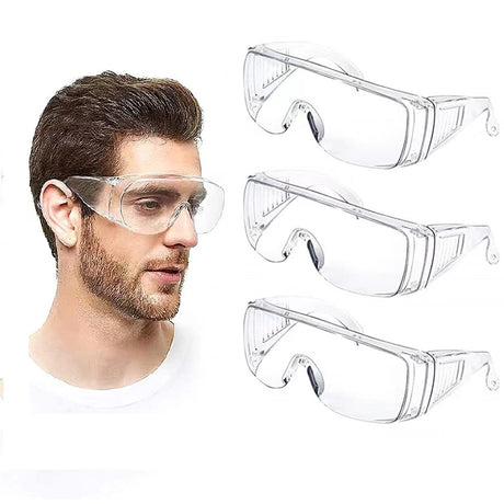 Anti Fog Safety Glasses, Safety Goggles Over Eyeglasses Pack of 3, Anti Dust Impact Scratch Resistant Splash Proof Chemical Wrap Around Eye Cindy's Tape