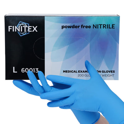 FINITEX Blue Disposable Nitrile Exam Gloves - 200 PCS/BOX 3.5mil Rubber Powder-Free Latex-Free Medical Examination Home Cleaning Food Gloves, X-LARGE