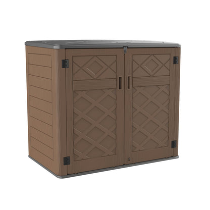 Horti Cubic 50 Cu. Ft. Horizontal Outdoor Storage Shed, HDPE Patio Storage Cabinet with Shelf Support and Lockable Doors for Grill, Pool Toys,