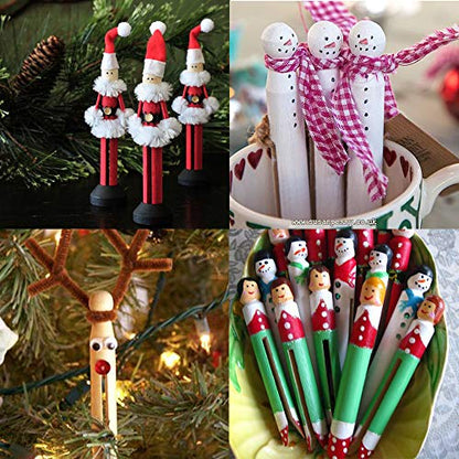 Winlyn 50 Sets Unfinished Wood Doll Pins Doll Clothespins Wooden Round Peg Wood Clothespins and Stands Craft Supplies for DIY Art Painting Projects