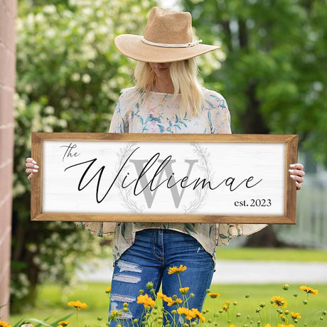 Last Name Signs for Home | Personalized Framed Wooden Family Name Sign for Home Decor Wall | Custom Wood Signs | Monogram Name Wall Decor | YATIE