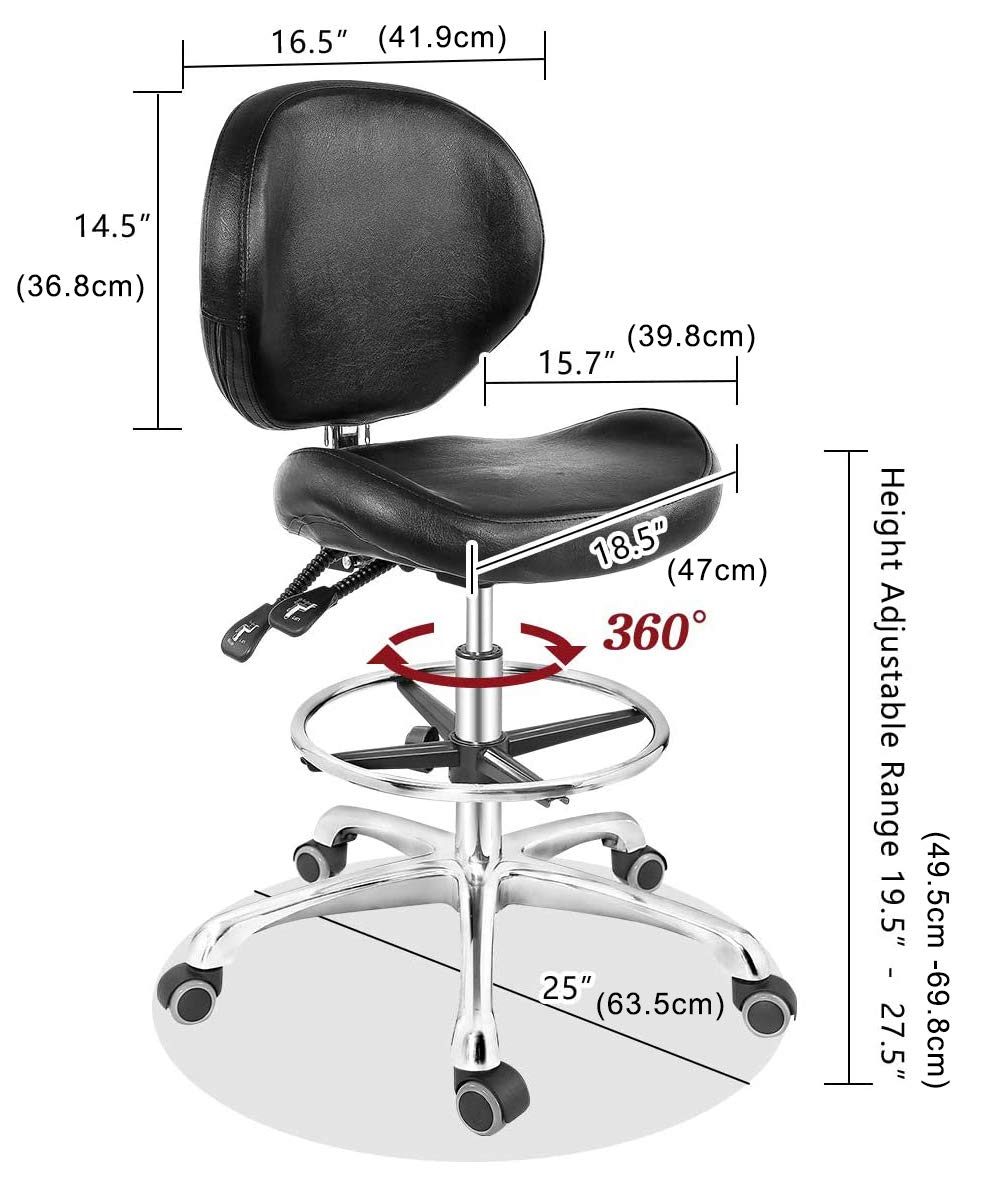 Drafting Chair Adjustable Tall Shop Stool, Rolling Chair with Backrest and Footrest for Computer, Studio, Workshop, Classroom, Lab, Counter, Home Grace&Grace