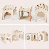 Woiworco Extra Large Rabbit Castle Hideout Bunny House with 3 Houses and Toys, Wooden Bunny Hideout Indoor Large Rabbit Hutch Play Houses and Woiworco
