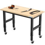 LARBANKE 48" Heavy-Duty Garage Workbench,Rubber Wood Workbench has Adjustable 5 Different Heights,Hardwood Worktable Weight Capacity Over 2000 LARBANKE