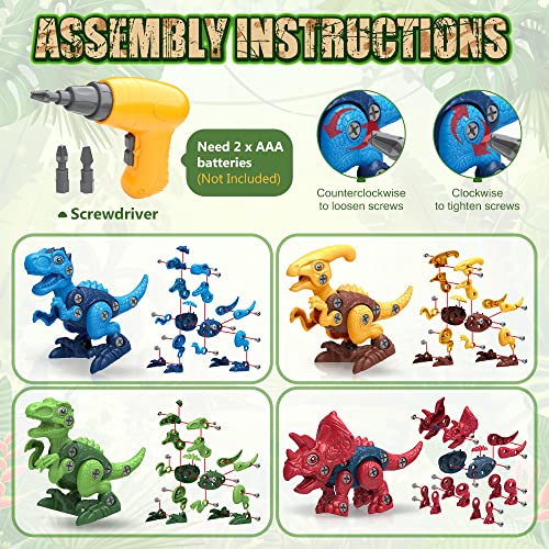 BAODLON Dinosaur Toys for 3 4 5 6 7 Year Old Boys, Take Apart Dinosaur Toy for Kid 3-5 5-7 Building Toy with Electric Drill, Learning Educational BAODLON