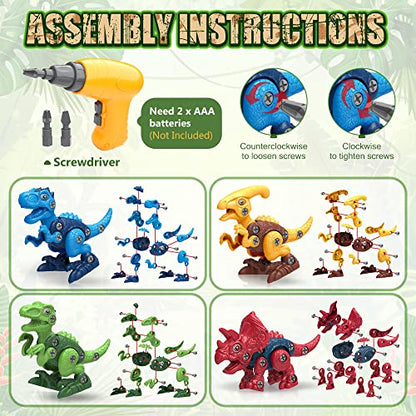 BAODLON Dinosaur Toys for 3 4 5 6 7 Year Old Boys, Take Apart Dinosaur Toy for Kid 3-5 5-7 Building Toy with Electric Drill, Learning Educational - WoodArtSupply