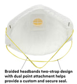 3M Particulate Respirator 8511, Pack of 10, N95, Cool Flow Exhalation Valve, Disposable, Braided Comfort Strap, M Noseclip 3M
