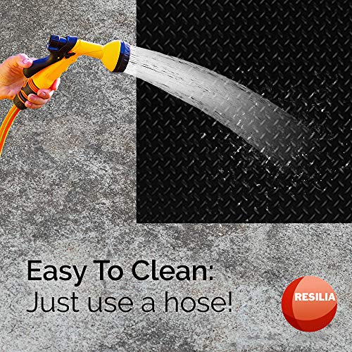 RESILIA Heavy Duty Garage Floor Runner & Protector Mat - Slip-Resistant Grip, Embossed Diamond Plate Pattern, Water & Stain Resistant, Black (4 feet RESILIA