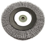 Forney 72895 Wire Bench Wheel Brush, Industrial Pro Crimped with 1/2-Inch Through 2-Inch Multi Arbor, 6-Inch-by-.012-Inch Forney