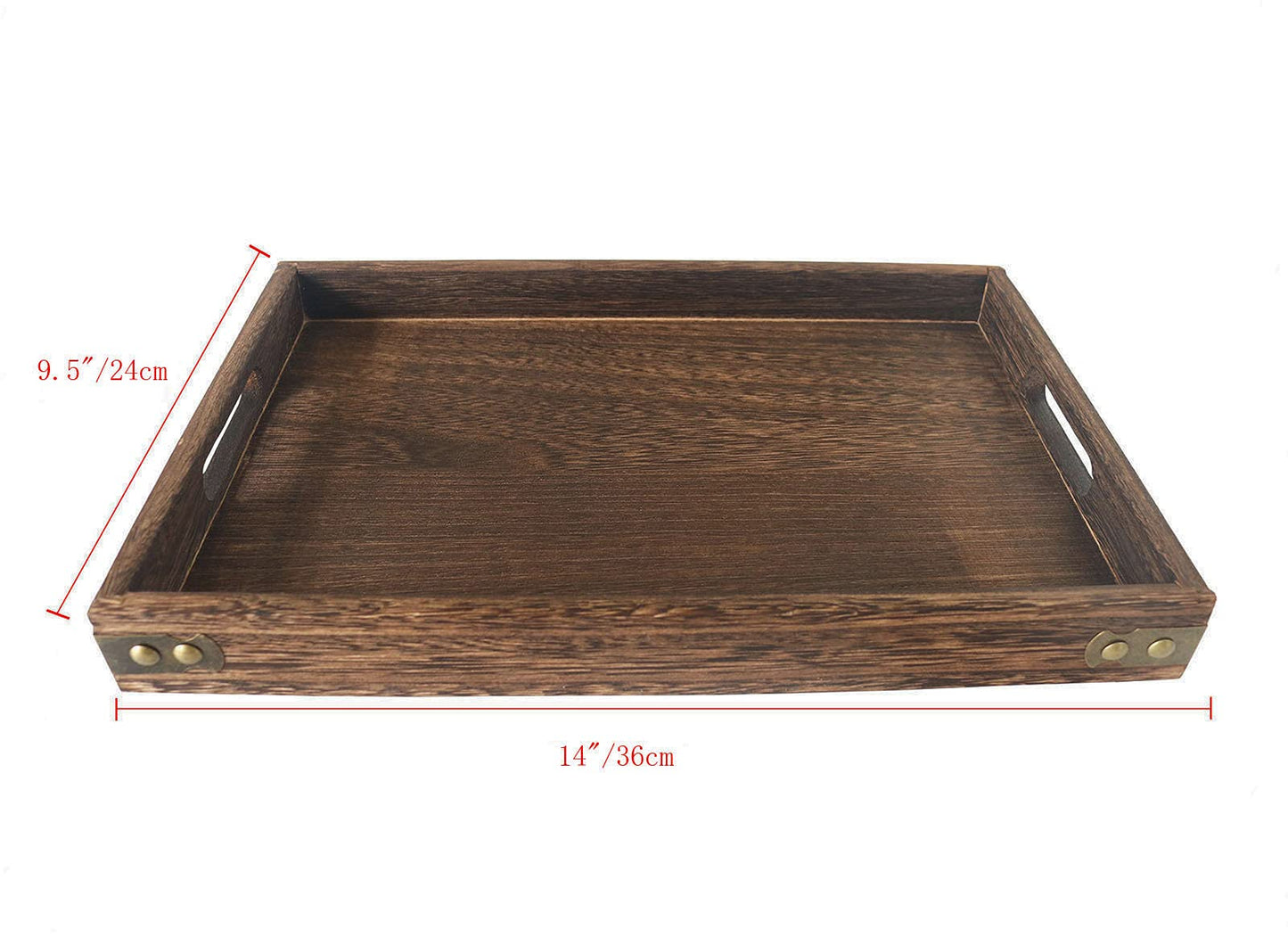 14 Inches Wooden Serving Tray with Handles, Rustic Paulownia Wood Coffee Table Tray - WoodArtSupply