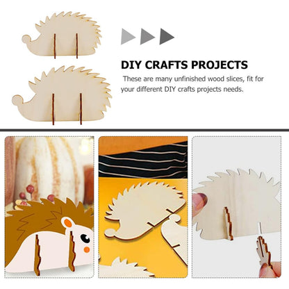 ABOOFAN Hedgehog Wooden Cutouts Unfinished Wood Slices Pieces Blank Hedgehog Animals Wooden Painting Crafts Embellishments Art Crafts Supplies