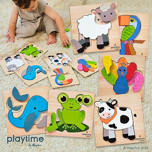 Magifire Wood Puzzles for Toddlers 1-3, Set of 6 Montessori Toys for 1 Year Old, Toddler Puzzles, Baby Puzzles with Large Pieces Safe for Kids, MAGIFIRE