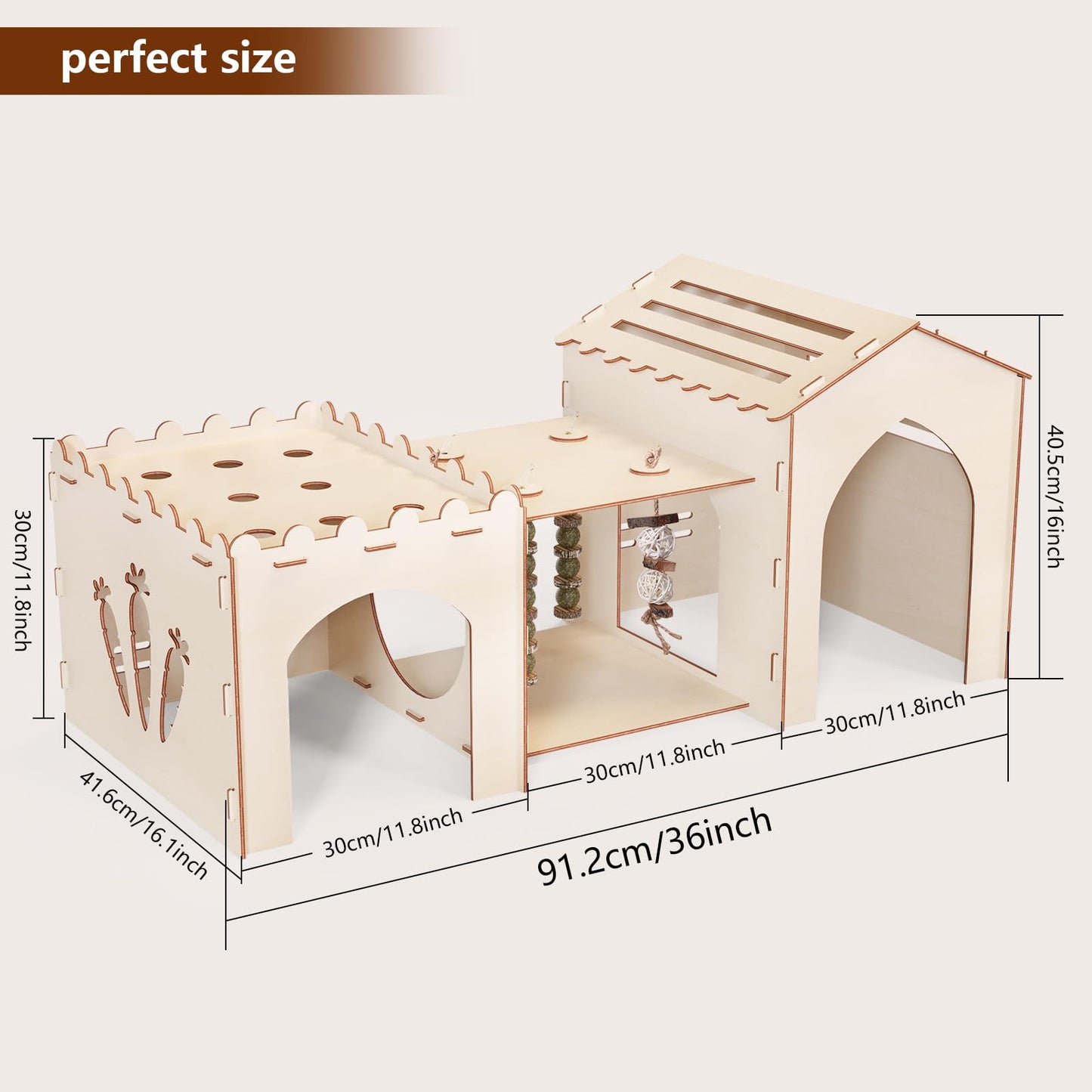 Woiworco Extra Large Rabbit Castle Hideout Bunny House with 3 Houses and Toys, Wooden Bunny Hideout Indoor Large Rabbit Hutch Play Houses and - WoodArtSupply