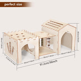 Woiworco Extra Large Rabbit Castle Hideout Bunny House with 3 Houses and Toys, Wooden Bunny Hideout Indoor Large Rabbit Hutch Play Houses and Woiworco