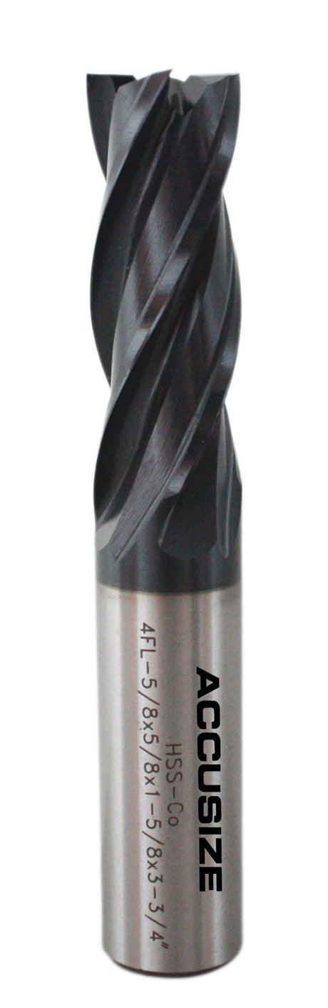 Accusize Industrial Tools 5/8'' Dia x 5/8'' Shank Dia M42 (8% Cobalt) Tiain Finishing End Mill, CNC, Center Cutting, 6800-4061 Accusize Industrial Tools