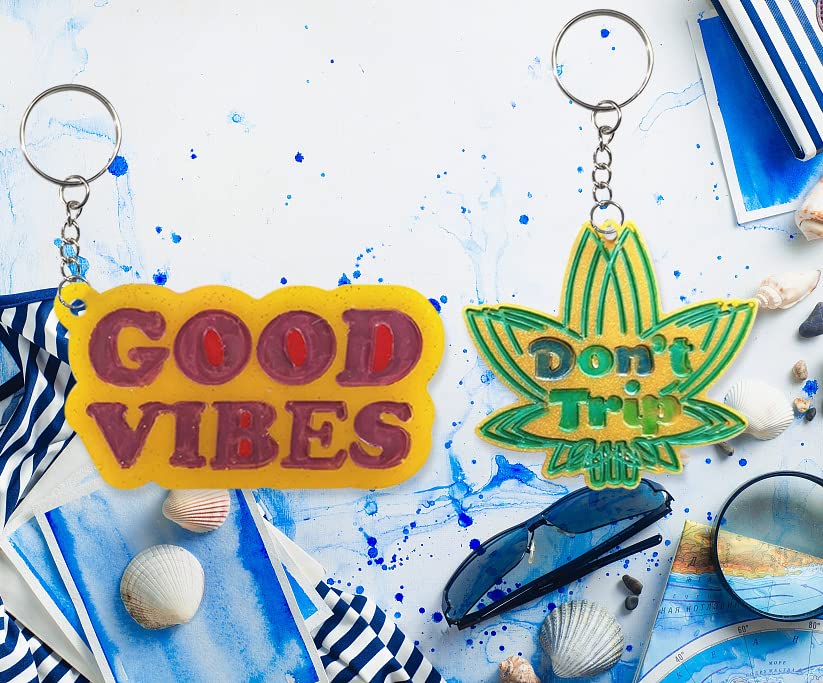 2Pcs Words Maple Leaf Silicone Resin Molds, Good Vibes Keychain Molds with Holes, Don't Trip Keychain Molds for Epoxy Resin Kit with 8 Key Rings for ALIBBON