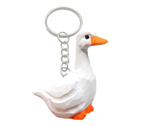 Selsela White Goose Keychain Bird Ring Hook Clip Charm Miniature Wood Mini Figurine Small Animal Selsela