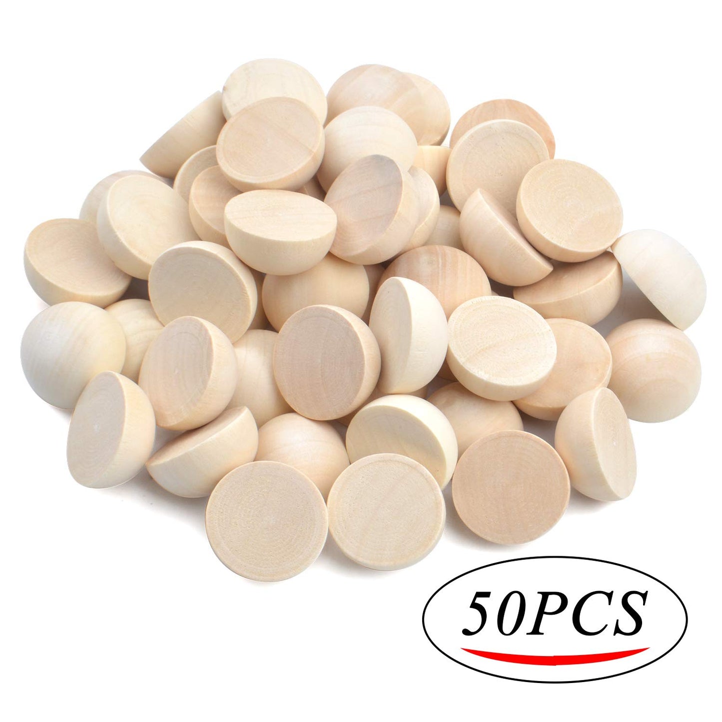 50 Pieces 25mm Natural Half Wooden Balls Decration Split Beads for DIY Projects Crafts Kids Toy