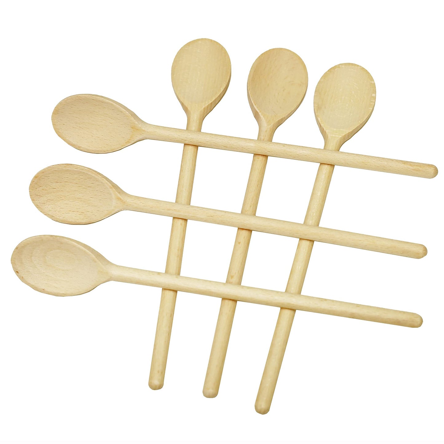 BICB Oval Wooden Spoons for Cooking, Pack of 6 (12-Inch Long) Solid Natural Beechwood Cookware for Stirring, Mixing, Tasting, Serving Food, Craft,