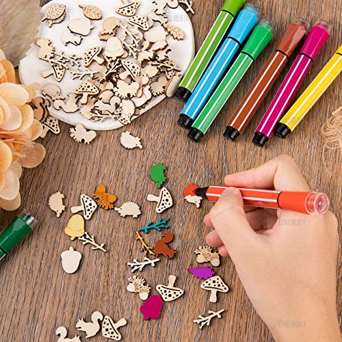AUEAR, 300 Pack Wooden Embellishments Squirrel Mushroom Leaf Slices Discs Unfinished Wooden Cutouts Wood Ornaments for Crafts DIY Handmade Decoration AUEAR