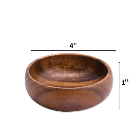 Acacia Handmade Wood Carved Plates - Set of 4 Calabash Bowls Size 4" (Round) BSRN