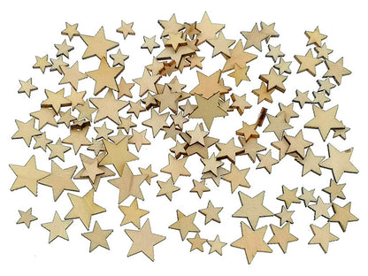Kinteshun Natural Wood Unfinished Cutout Veneers Slices for Patchwork DIY Crafting Decoration(100pcs,Mixed Sizes,Pentagram Five-Pointed Star Shape)