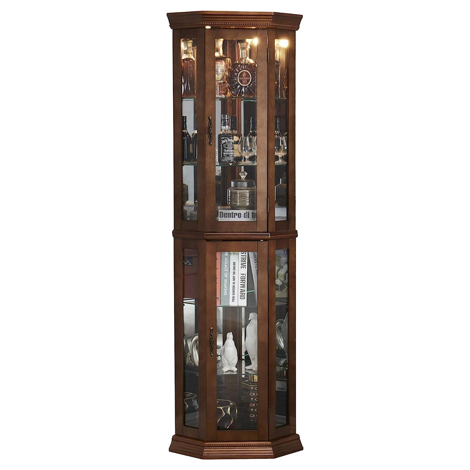 Hayiodda Corner Curio Glass Display Cabinet - Lighted Corner Curio China Cabinet with Mirrored Back, China Display Cabinet with Glass Doors and - WoodArtSupply