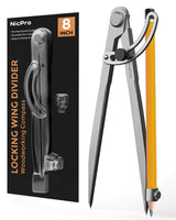 Nicpro 8 Inch Compass for Woodworking with Wing and Pencil Holder, Professional Carpenter Pencil Compass Great for Geometry, Drawing, Drafting Nicpro