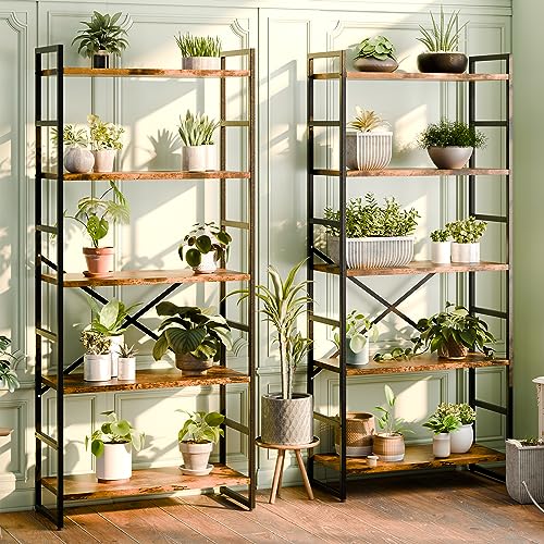 Shintenchi Rustic Brown 5-Tier Industrial Bookcase for Home, Office, and Living Spaces Shintenchi