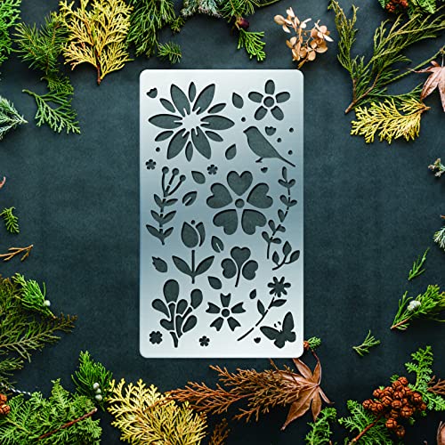 BENECREAT 4PCS 4x7 Inch Flower Grass Pattern Metal Stencils, Nature Theme Butterfly Bird Stencil Template for Wood Carving, Drawings and Woodburning, BENECREAT