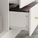 ECACAD Wardrobe Armoire with Mirror, 5-Tier Shelves, 2 Drawers, 2 Hanging Rods and 4 Doors, Wooden Closet Storage Cabinet for Bedroom, White (63”W x ECACAD