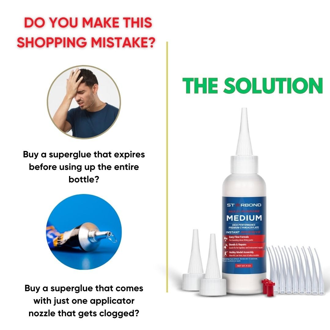 Starbond 4 oz. Medium CA Glue (Premium Cyanoacrylate Super Glue) for Quick Glue-ups, Woodworking, Woodturning, Hobby Models Starbond