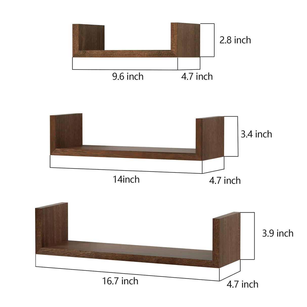 SRIWATANA Floating Shelves Wall Mounted, Solid Wood Wall Shelves Set of 3, Dark Brown… SRIWATANA