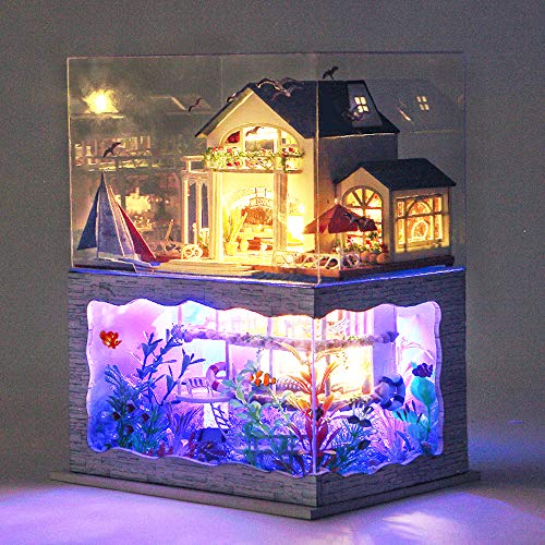 Spilay Miniature Dollhouse Kit with Furniture,DIY Dollhouse Kit Mini Modern Villa Model Plus Dust Cover and Music Box,1:24 Scale Creative Room Idea Spilay
