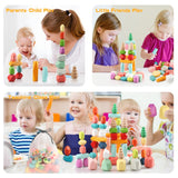 48PCS Wooden Stacking Building Blocks Montessori Toys for 1 2 3 4 5 6 Year Old Girls Boys Preschool Educational Sensory Toys for Toddlers 1-3 STEM BigShu