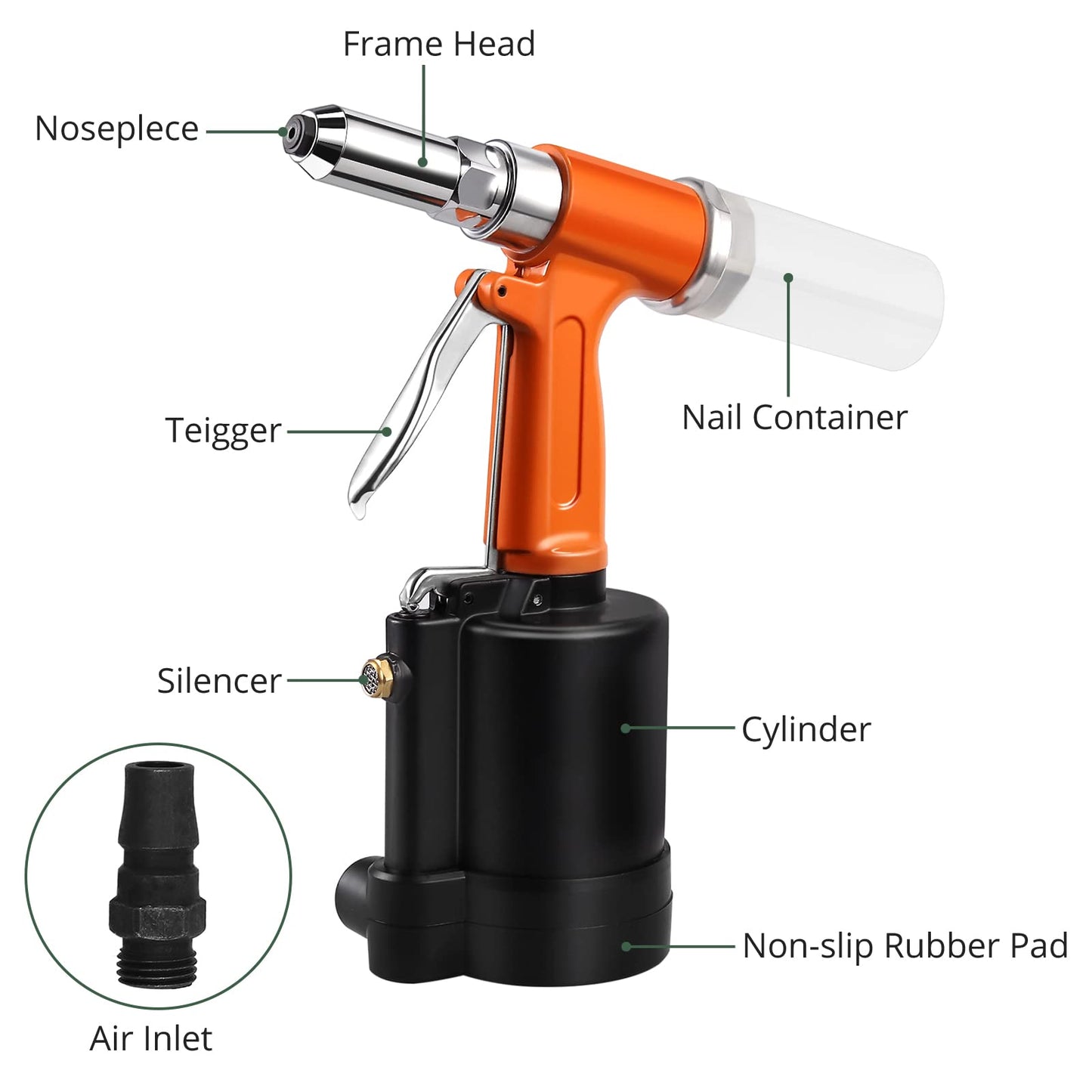 AUTTGINN Pop Pneumatic Rivet Nut Gun Hydraulic Air Double Power Pop Riveter Tool Rivet Gun Hand Tool Set Pneumatic Tool with 500 PCS Rivets 3/32",