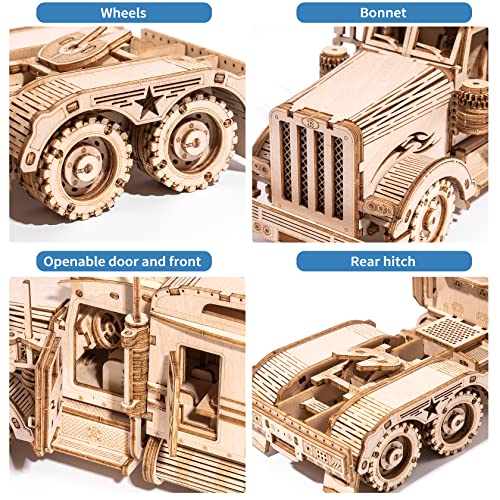RoWood Model Car Kit to Build,3D Wooden Puzzle, Scale Mechanical Vehicle Model Building Kits, Best Toys Gift for Adults & Teens - Heavy Truck RoWood