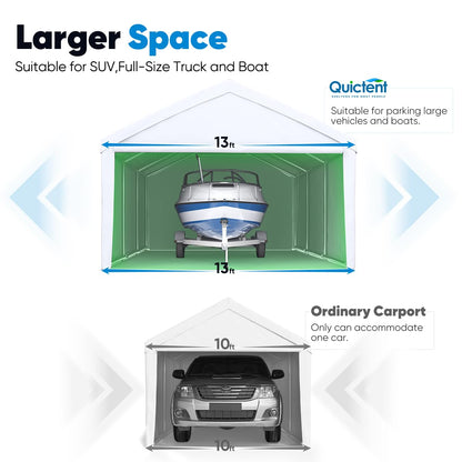 Quictent 13'X20' Heavy Duty Carport Galvanized Car Canopy Garage Outdoor Boat Shelter with Reinforced Frame - White - WoodArtSupply