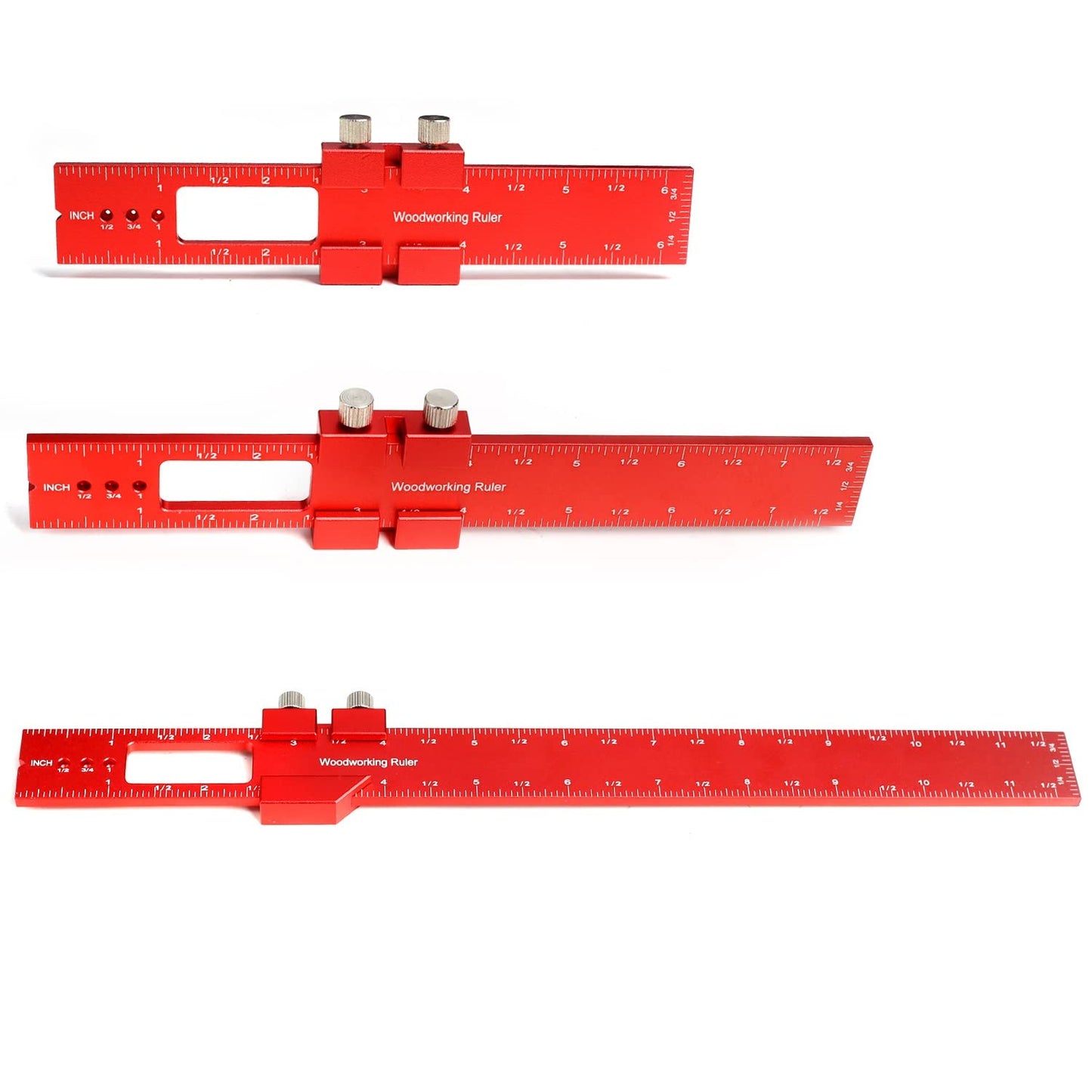 Precision Pocket Ruler Metal Slide Rule Inch and Metric, 3Pcs Aluminum Woodworking Rulers with Slide Stop T-Type Scribing Ruler Square Ruler T Track