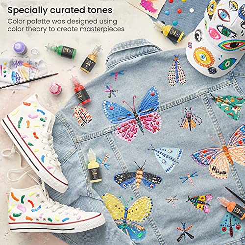 ARTEZA 3D Fabric Paint, Permanent Paint in 1 fl oz Fine-Tip Bottles, Art Supplies for Decorating T-Shirts, Ceramics, Textiles, and Glass Metallic, 1 ARTEZA