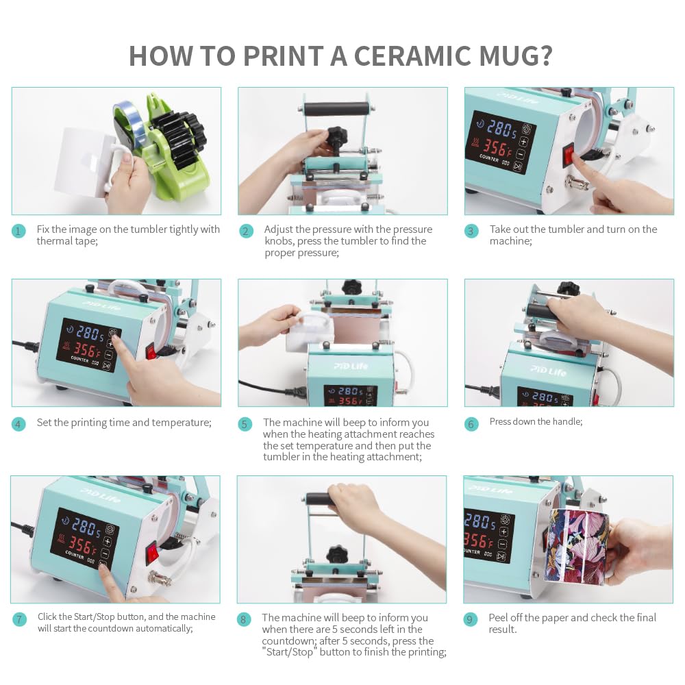 PYD Life 110 V Mini Mug Heat Press Machine Mint Green Tumbler Heat Press Machine Touch Screen for 11 OZ-15 OZ Sublimation Mugs 18 OZ Sublimation - WoodArtSupply