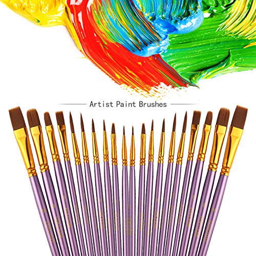 GACDR Paint Brushes for Acrylic Painting,2 Pack 20 Pieces Nylon Hair Artist Craft Paint Brushes Set,Gouache Oil Watercolor Paint Brushes for