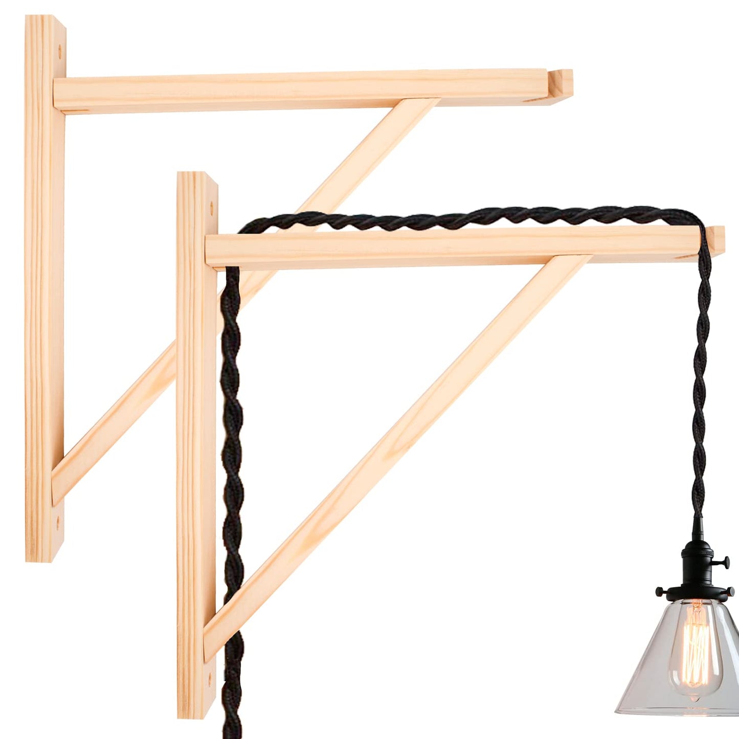 2 Pack Wall Mount Natural Wood Bracket Solid Bracket Shelf Supports Kits for Sconces Pendant Lights Swag Lamps Lighting Lamps Hanging Farmhouse - WoodArtSupply